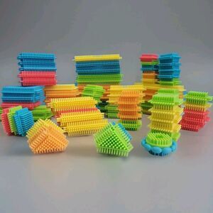 Large Lot Colorful Bristle Blocks Interlocking Building Toys Sensory Play 99pc